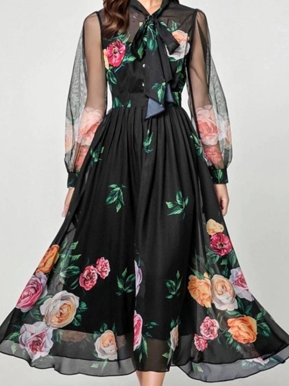 Productseeker retro printed silk floralDress